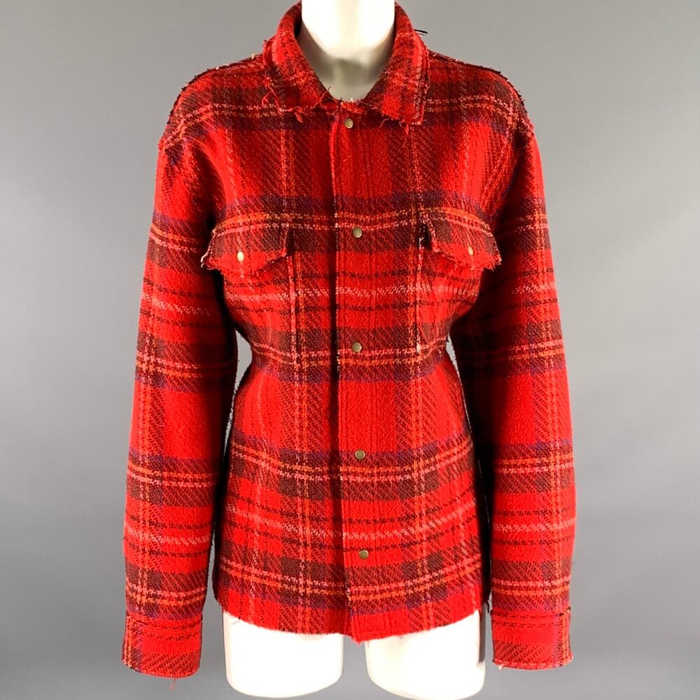 OPENING CEREMONY Size XL Red Wool Blend Plaid Jacket